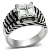 TK393 - High polished (no plating) Stainless Steel Ring with AAA Grade CZ  in Clear - Alamode