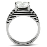 TK393 - High polished (no plating) Stainless Steel Ring with AAA Grade CZ  in Clear - Alamode