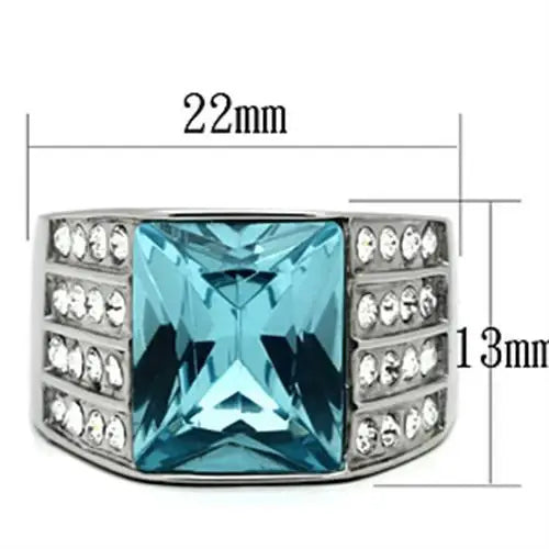 TK394 - High polished (no plating) Stainless Steel Ring with Synthetic Synthetic Glass in Sea Blue - Alamode - Flyclothing LLC