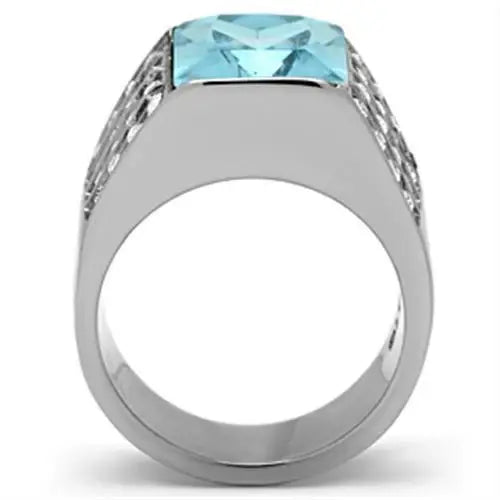 TK394 - High polished (no plating) Stainless Steel Ring with Synthetic Synthetic Glass in Sea Blue - Alamode - Flyclothing LLC