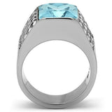 TK394 - High polished (no plating) Stainless Steel Ring with Synthetic Synthetic Glass in Sea Blue - Alamode