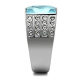 TK394 - High polished (no plating) Stainless Steel Ring with Synthetic Synthetic Glass in Sea Blue - Alamode