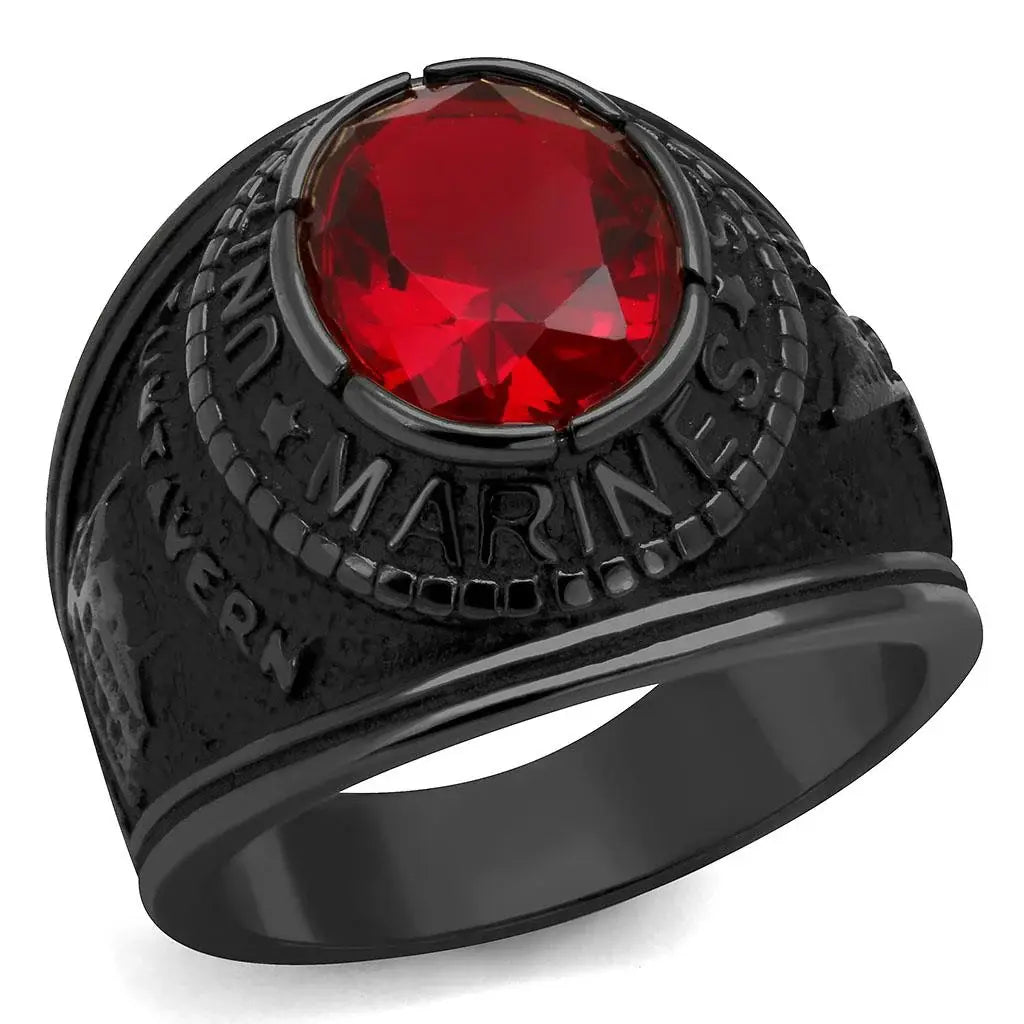 TK414703J - IP Black(Ion Plating) Stainless Steel Ring with Synthetic Synthetic Glass in Siam - Alamode - Flyclothing LLC