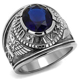 TK414707 - High polished (no plating) Stainless Steel Ring with Synthetic Synthetic Glass in Sapphire - Alamode - Flyclothing LLC
