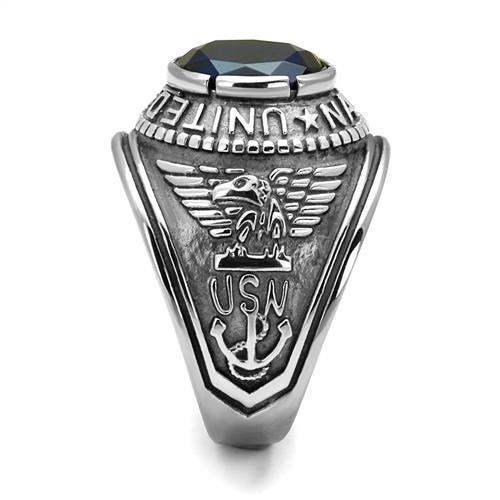 TK414707 - High polished (no plating) Stainless Steel Ring with Synthetic Synthetic Glass in Sapphire - Alamode - Flyclothing LLC