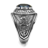 TK414707 - High polished (no plating) Stainless Steel Ring with Synthetic Synthetic Glass in Sapphire - Alamode - Flyclothing LLC