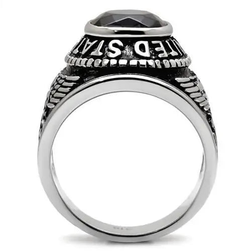 TK414707 - High polished (no plating) Stainless Steel Ring with Synthetic Synthetic Glass in Sapphire - Alamode - Flyclothing LLC