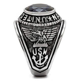 TK414707 - High polished (no plating) Stainless Steel Ring with Synthetic Synthetic Glass in Sapphire - Alamode - Flyclothing LLC