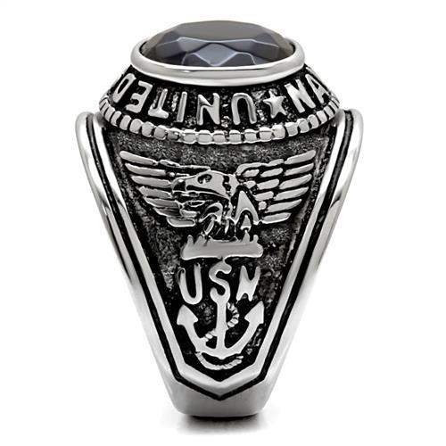 TK414707 - High polished (no plating) Stainless Steel Ring with Synthetic Synthetic Glass in Sapphire - Alamode - Flyclothing LLC