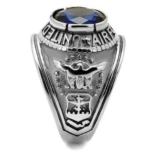 TK414708 - High polished (no plating) Stainless Steel Ring with Synthetic Synthetic Glass in Sapphire - Alamode - Flyclothing LLC