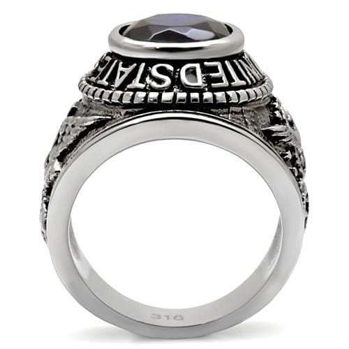 TK414708 - High polished (no plating) Stainless Steel Ring with Synthetic Synthetic Glass in Sapphire - Alamode - Flyclothing LLC