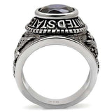 TK414708 - High polished (no plating) Stainless Steel Ring with Synthetic Synthetic Glass in Sapphire - Alamode - Flyclothing LLC