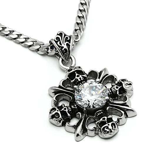 TK454 - High polished (no plating) Stainless Steel Chain Pendant with AAA Grade CZ in Clear - Alamode - Flyclothing LLC