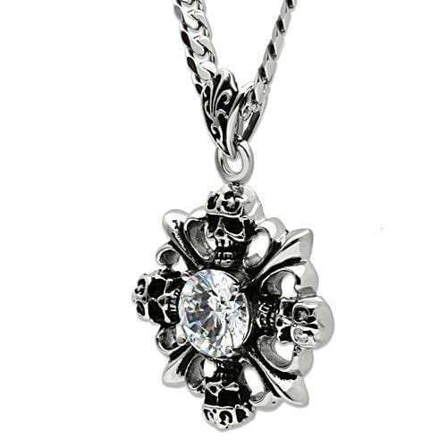 TK454 - High polished (no plating) Stainless Steel Chain Pendant with AAA Grade CZ in Clear - Alamode - Flyclothing LLC