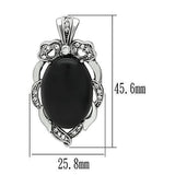 TK459 - High polished (no plating) Stainless Steel Chain Pendant with Semi-Precious Onyx in Jet - Alamode