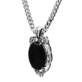 TK459 - High polished (no plating) Stainless Steel Chain Pendant with Semi-Precious Onyx in Jet - Alamode