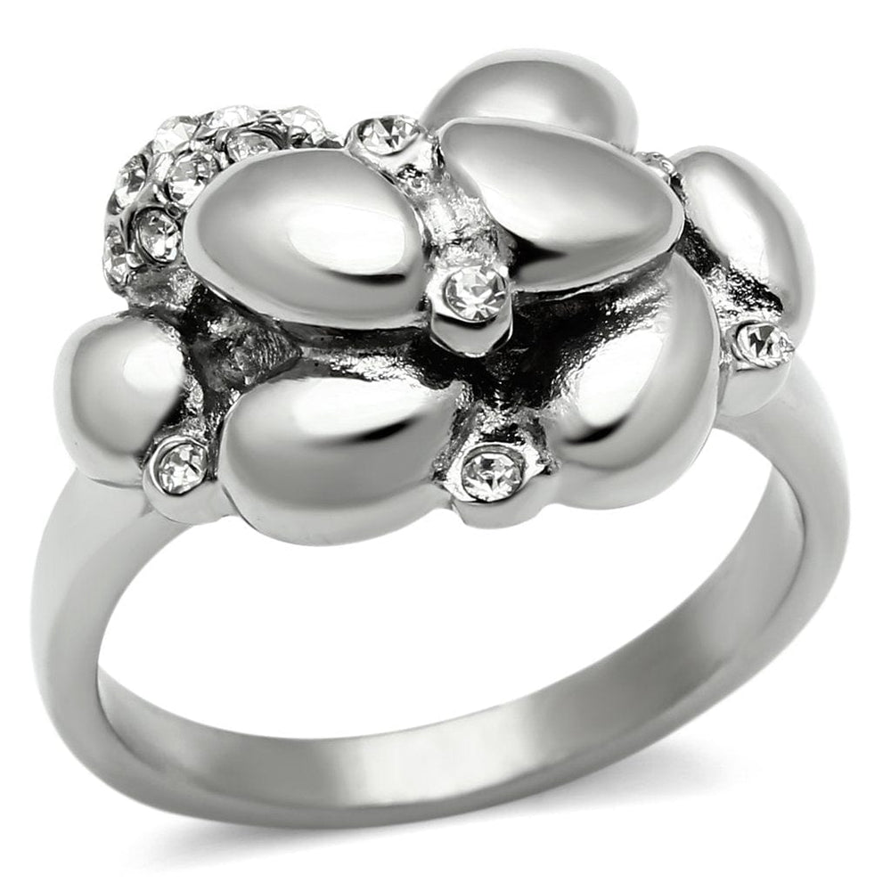 TK476 - High polished (no plating) Stainless Steel Ring with Top Grade Crystal  in Clear - Alamode
