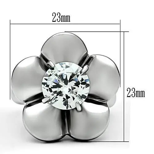 TK477 - High polished (no plating) Stainless Steel Ring with AAA Grade CZ in Clear - Alamode - Flyclothing LLC