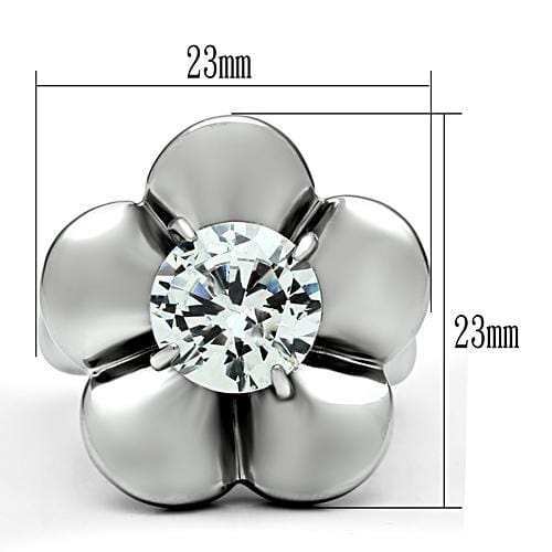 TK477 - High polished (no plating) Stainless Steel Ring with AAA Grade CZ in Clear - Alamode - Flyclothing LLC