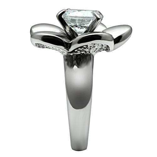 TK477 - High polished (no plating) Stainless Steel Ring with AAA Grade CZ in Clear - Alamode - Flyclothing LLC