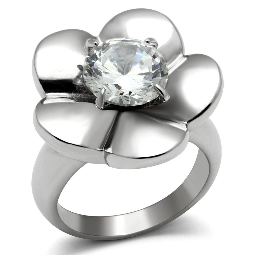 TK477 - High polished (no plating) Stainless Steel Ring with AAA Grade CZ  in Clear - Alamode