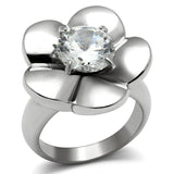 TK477 - High polished (no plating) Stainless Steel Ring with AAA Grade CZ  in Clear - Alamode