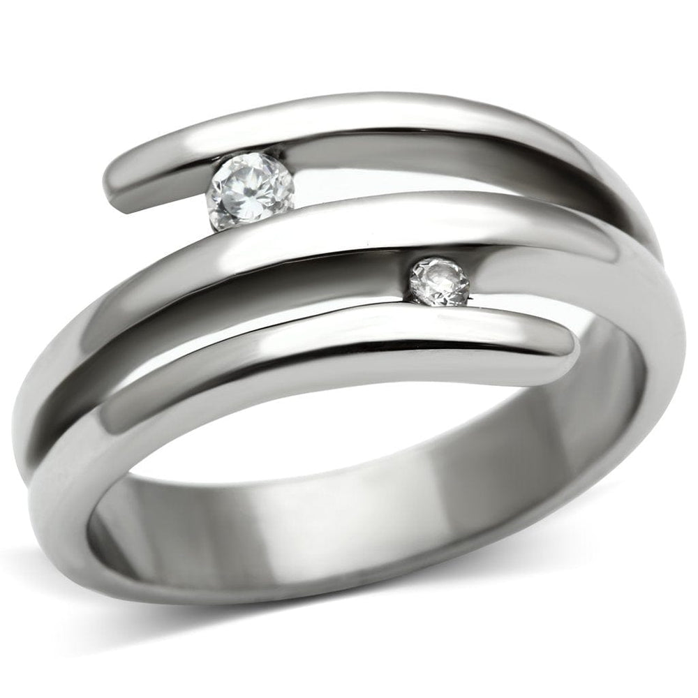 TK478 - High polished (no plating) Stainless Steel Ring with AAA Grade CZ  in Clear - Alamode