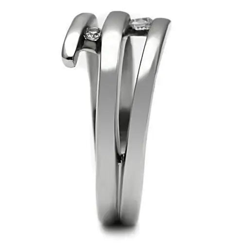 TK478 - High polished (no plating) Stainless Steel Ring with AAA Grade CZ in Clear - Alamode - Flyclothing LLC