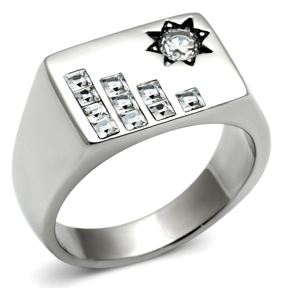 TK481 - High polished (no plating) Stainless Steel Ring with AAA Grade CZ  in Clear - Alamode