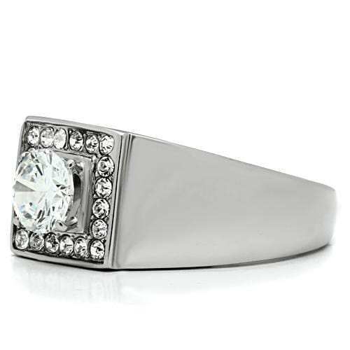 TK483 - High polished (no plating) Stainless Steel Ring with AAA Grade CZ in Clear - Alamode - Flyclothing LLC