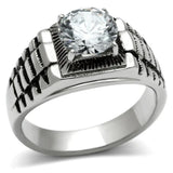 TK485 - High polished (no plating) Stainless Steel Ring with AAA Grade CZ in Clear - Alamode - Flyclothing LLC