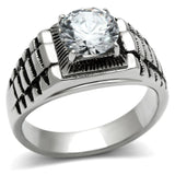 TK485 - High polished (no plating) Stainless Steel Ring with AAA Grade CZ  in Clear