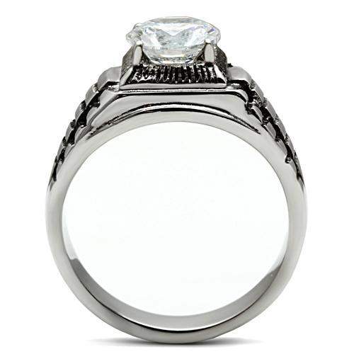 TK485 - High polished (no plating) Stainless Steel Ring with AAA Grade CZ in Clear - Alamode - Flyclothing LLC