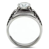 TK485 - High polished (no plating) Stainless Steel Ring with AAA Grade CZ in Clear - Alamode - Flyclothing LLC