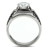 TK485 - High polished (no plating) Stainless Steel Ring with AAA Grade CZ  in Clear - Alamode