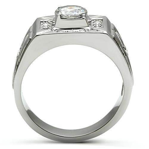 TK486 - High polished (no plating) Stainless Steel Ring with AAA Grade CZ in Clear - Alamode - Flyclothing LLC