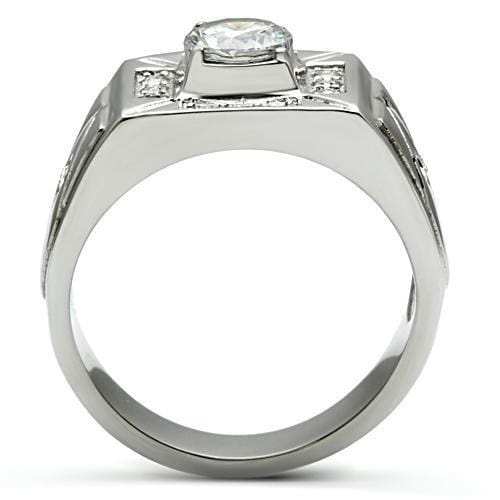 TK486 - High polished (no plating) Stainless Steel Ring with AAA Grade CZ in Clear - Alamode - Flyclothing LLC