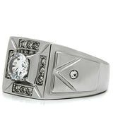 TK486 - High polished (no plating) Stainless Steel Ring with AAA Grade CZ  in Clear - Alamode