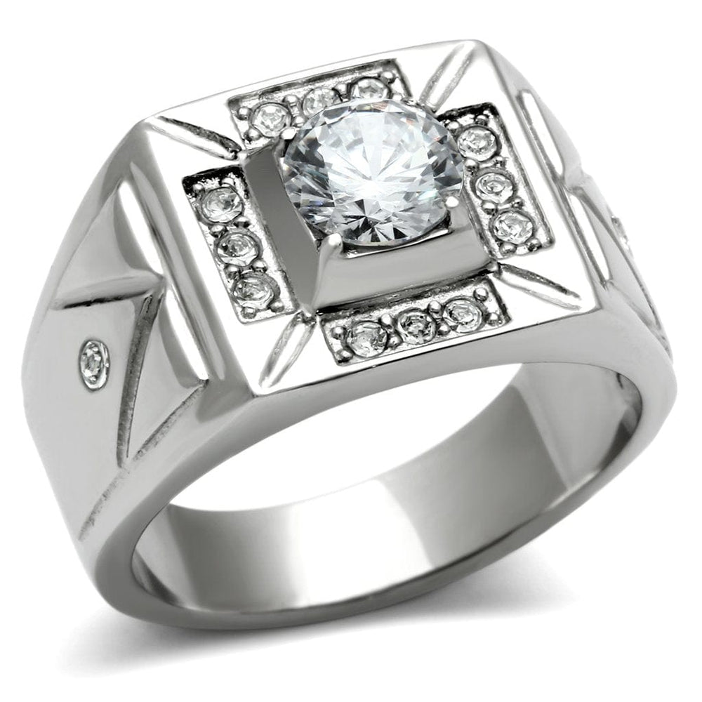 TK486 - High polished (no plating) Stainless Steel Ring with AAA Grade CZ  in Clear - Alamode