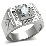 TK486 - High polished (no plating) Stainless Steel Ring with AAA Grade CZ  in Clear - Alamode