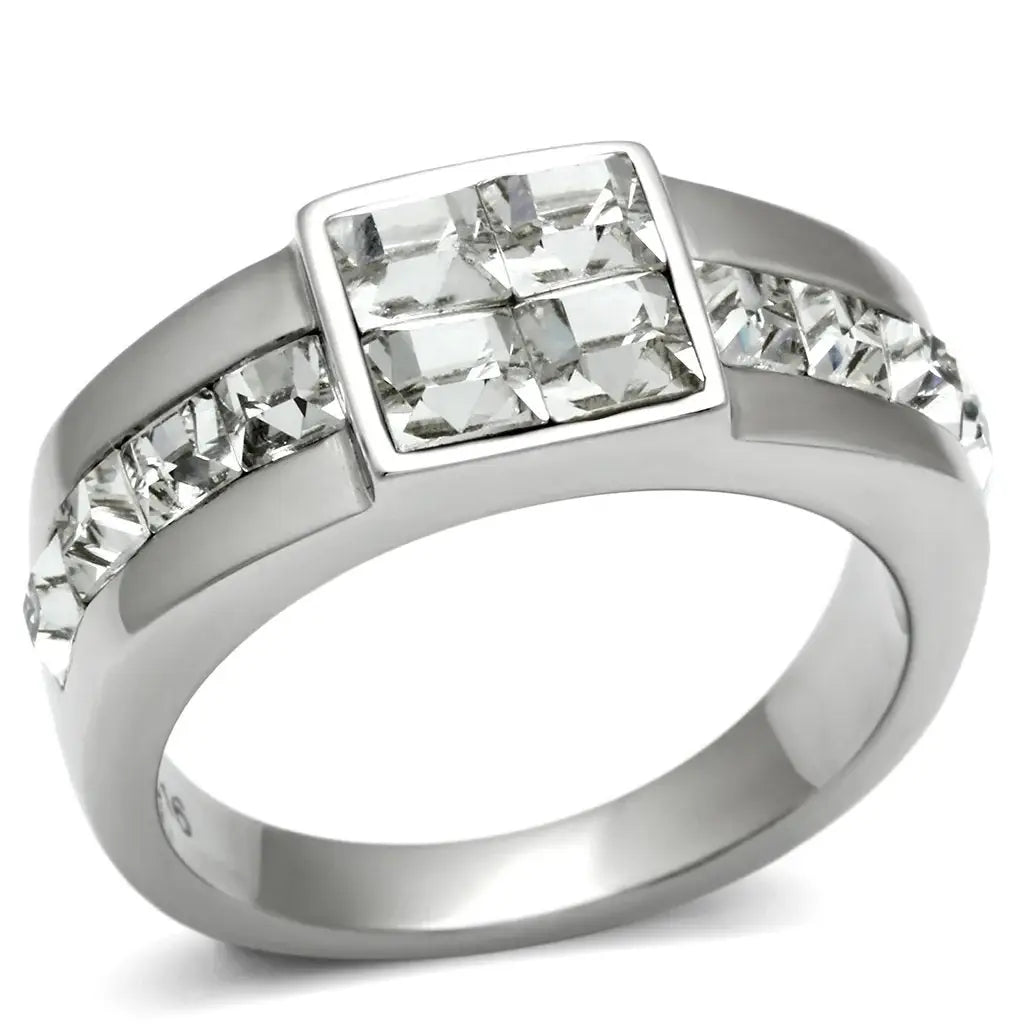 TK487 - High polished (no plating) Stainless Steel Ring with Top Grade Crystal in Clear - Alamode - Flyclothing LLC