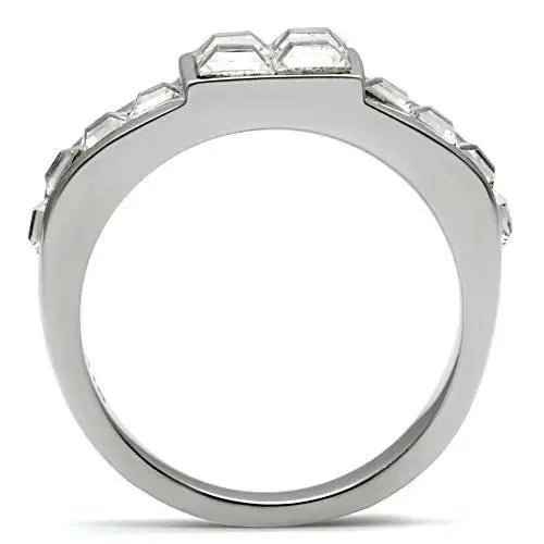 TK487 - High polished (no plating) Stainless Steel Ring with Top Grade Crystal in Clear - Alamode - Flyclothing LLC