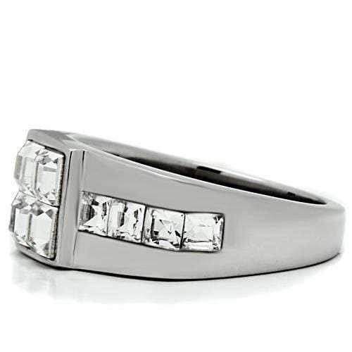 TK487 - High polished (no plating) Stainless Steel Ring with Top Grade Crystal in Clear - Alamode - Flyclothing LLC