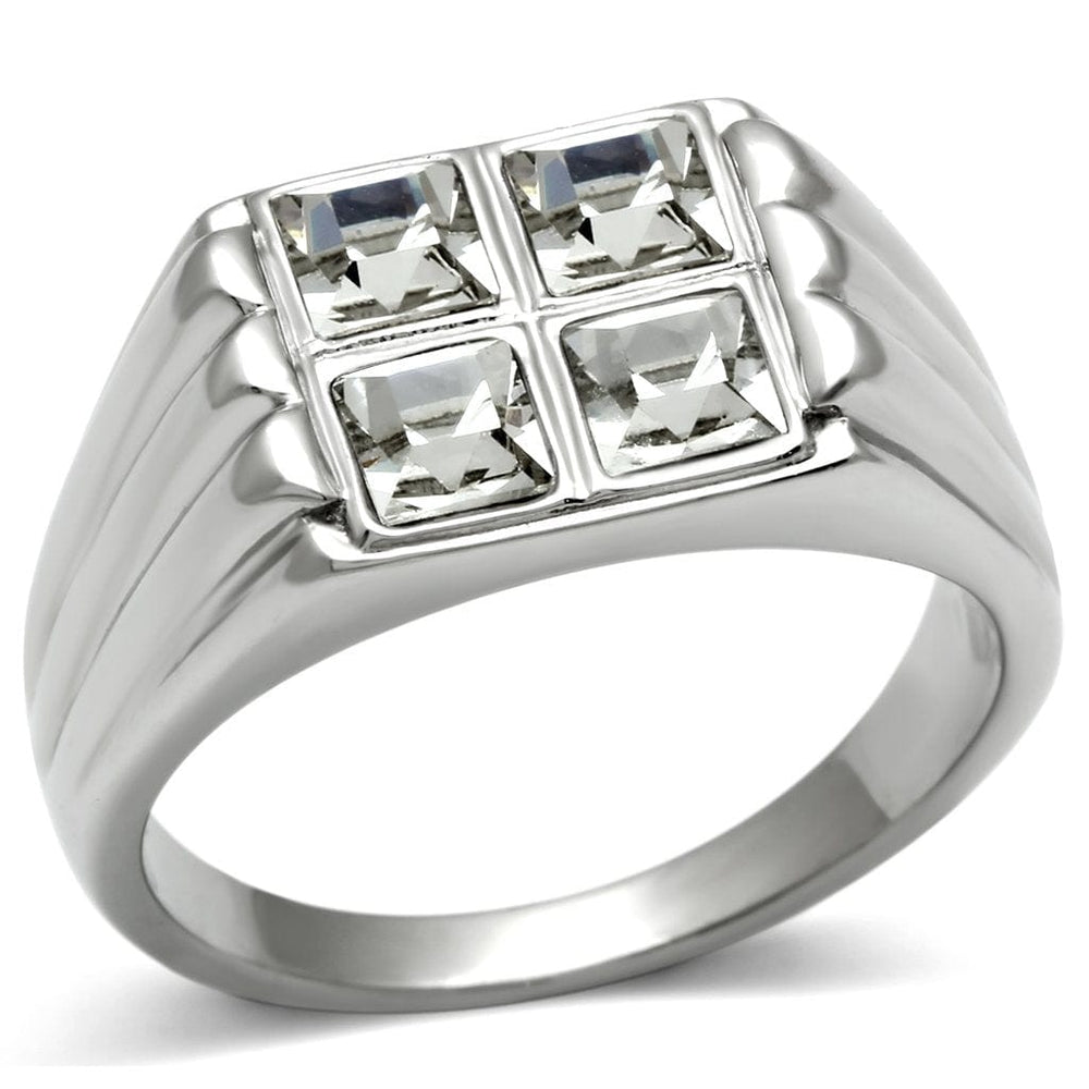 TK488 - High polished (no plating) Stainless Steel Ring with Top Grade Crystal  in Clear - Alamode