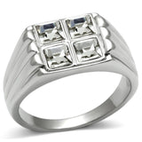 TK488 - High polished (no plating) Stainless Steel Ring with Top Grade Crystal  in Clear - Alamode