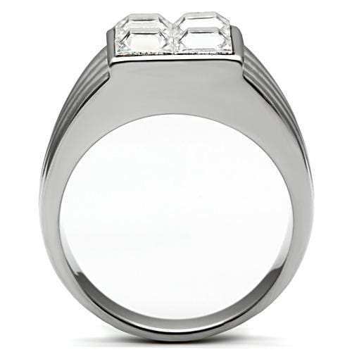 TK489 - High polished (no plating) Stainless Steel Ring with Top Grade Crystal in Clear - Alamode - Flyclothing LLC