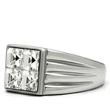 TK489 - High polished (no plating) Stainless Steel Ring with Top Grade Crystal  in Clear - Alamode