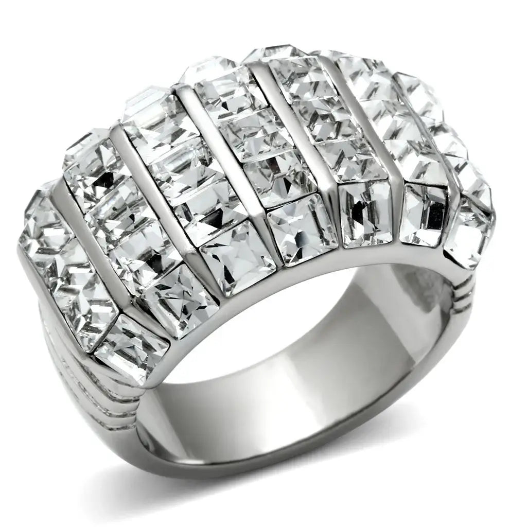 TK490 - High polished (no plating) Stainless Steel Ring with Top Grade Crystal in Clear - Alamode - Flyclothing LLC