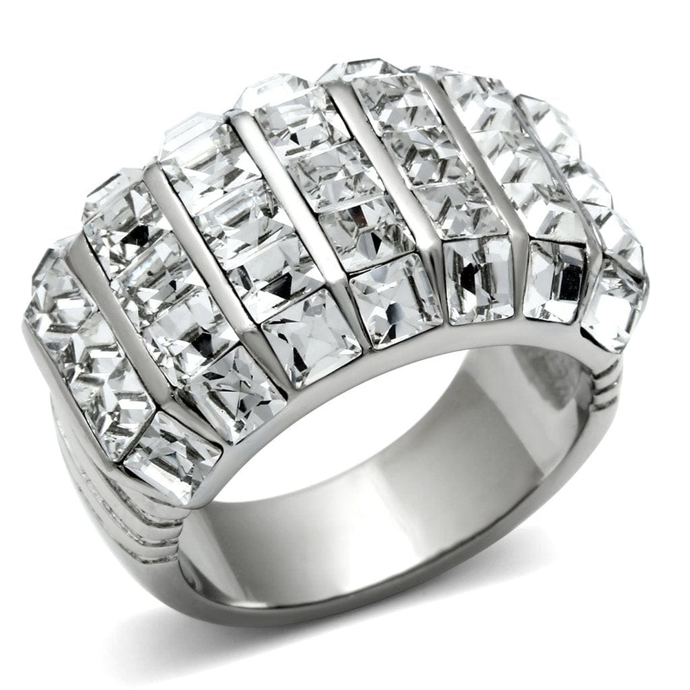 TK490 - High polished (no plating) Stainless Steel Ring with Top Grade Crystal  in Clear - Alamode