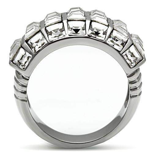 TK490 - High polished (no plating) Stainless Steel Ring with Top Grade Crystal in Clear - Alamode - Flyclothing LLC